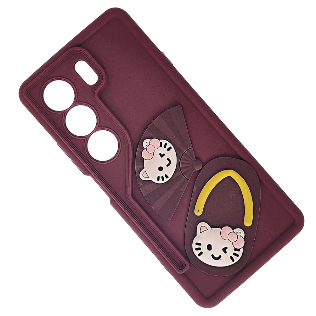 Tecno Camon 40 4G Fancy Silicone Hello Kitty Design Back Case (Maroon)