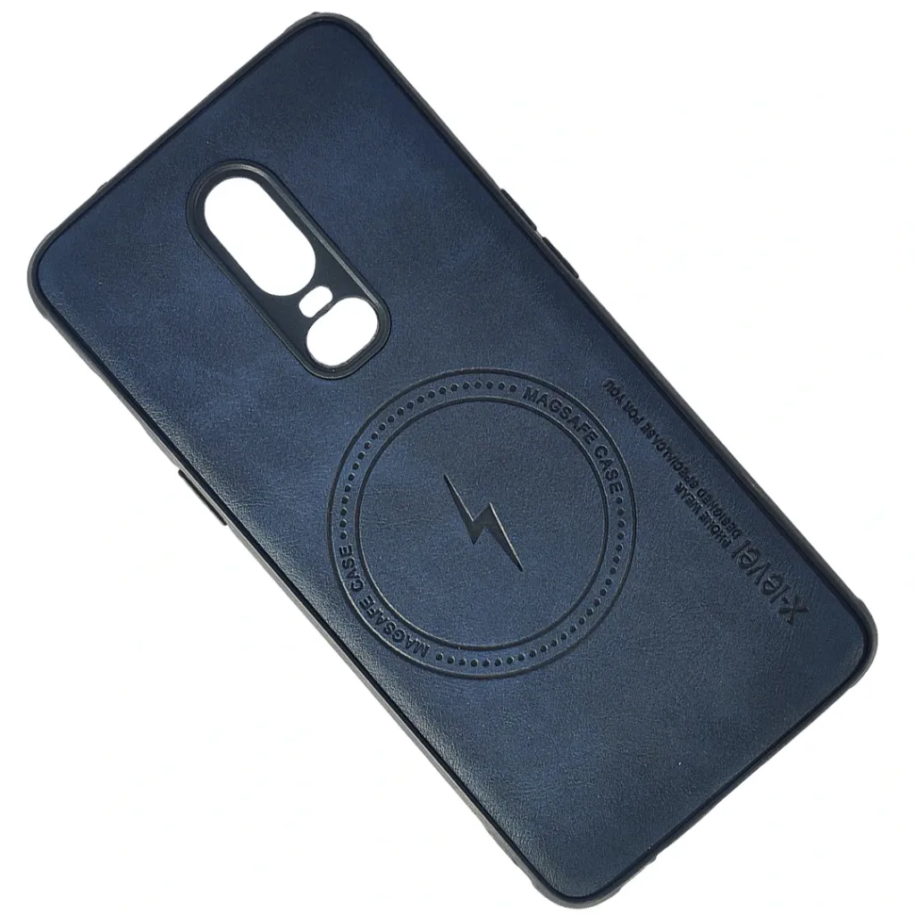OnePlus 6 Magsafe Logo X-Level Luxuary Leather Back Case (Navy Blue)