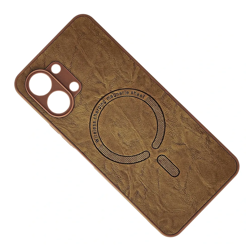 Tecno Spark GO 3 Premium Luxary Leather Magsafe Logo Back Case (Brown)