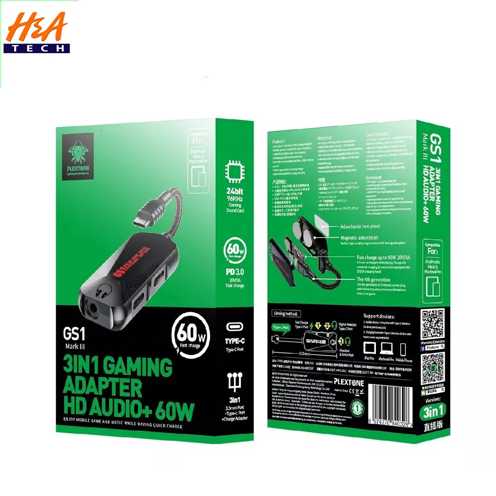 [HF CONECTR-9] Plextone GS1 III Gaming 3-in-1 Type-C Connector with 60W Fast Charge