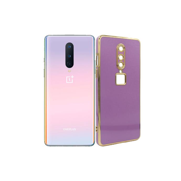 OnePlus 8 Gold Chrome Logo Ring Case Mobile Pouch (Light Purple)