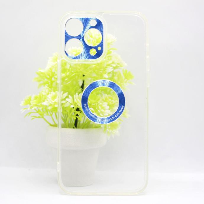 Iphone 13 Pro Max TPU With Gold Camera Protection Mobile Pouch (Blue)
