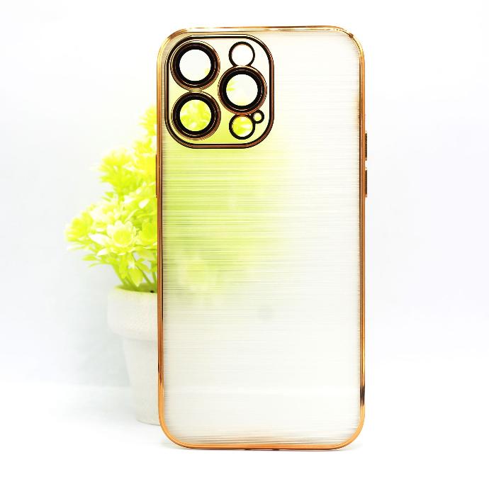 Iphone 14 Pro Max Chrome Matte Ring Case Mobile Pouch (Golden)