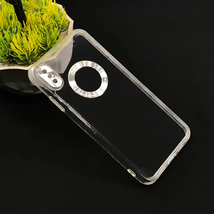 Iphone XS Max TPU With Gold Camera Protection Mobile Pouch (Silver)