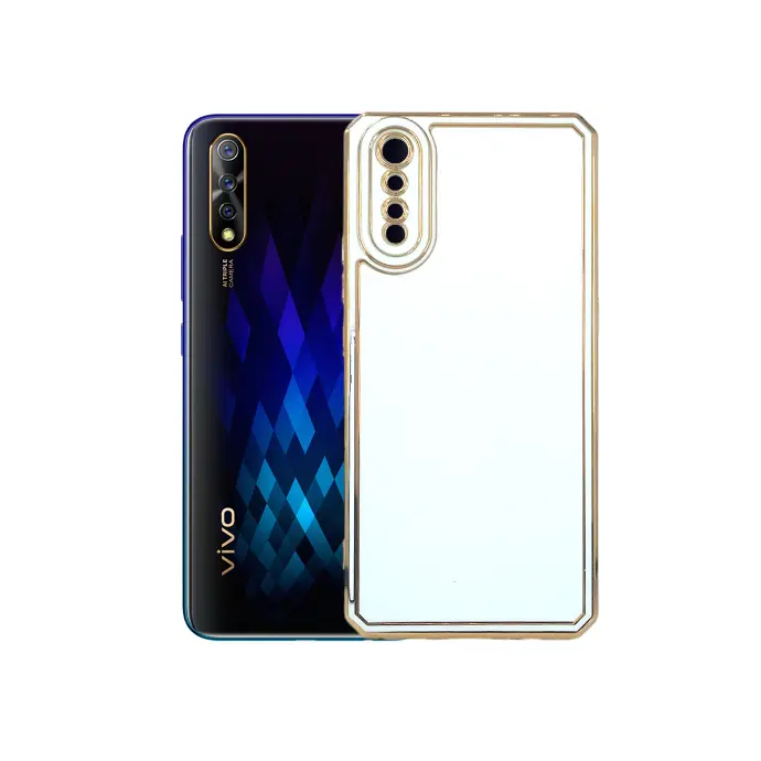 [PO29BVIS1-5-1] Vivo S1 Gold Chrome Case White – Slim Glossy Silicone Mobile Cover