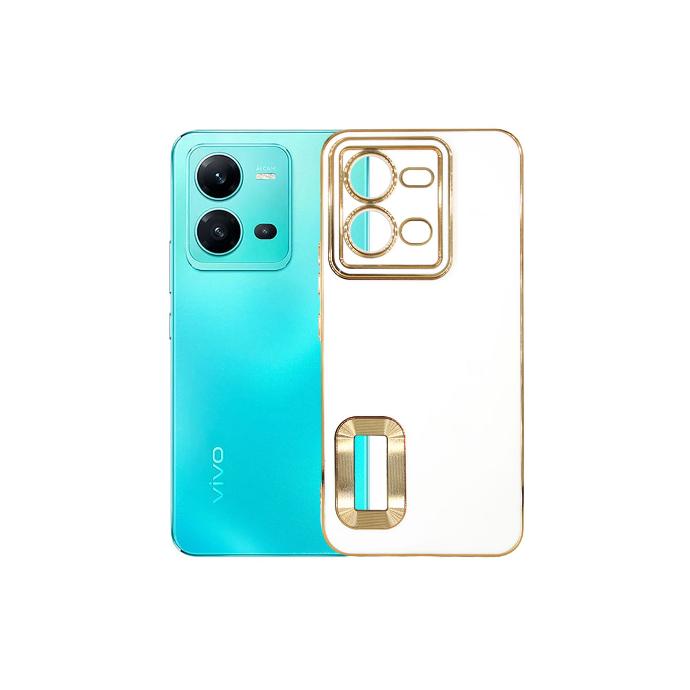 [PO29BVIV25-10-1] Vivo V25 MagSafe Polo‑Print Chrome Case White – Slim Printed Cover