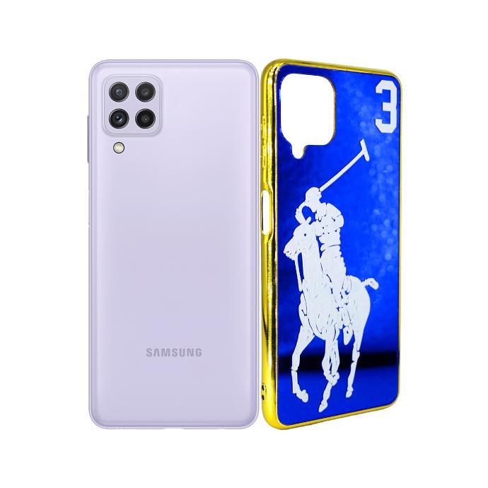 Samsung A22 Gold Plated Pouch Mobile Pouch (Blue)