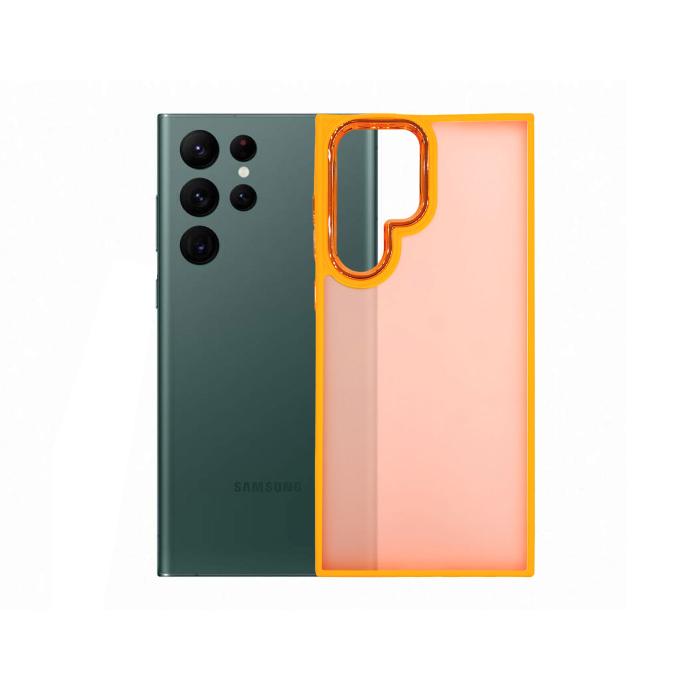 [PO6BSS22U-6-6] Samsung S22 Ultra Matte Colour Camera Chrome Ring Mobile Pouch (Yellow)