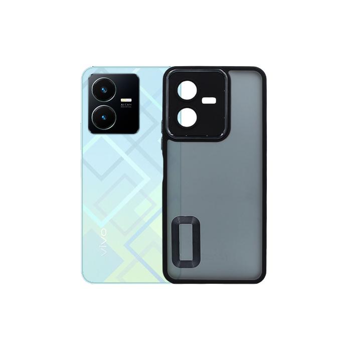 Vivo Y22/ Y22S Matte Logo Metal Camera Ring Case (Black)