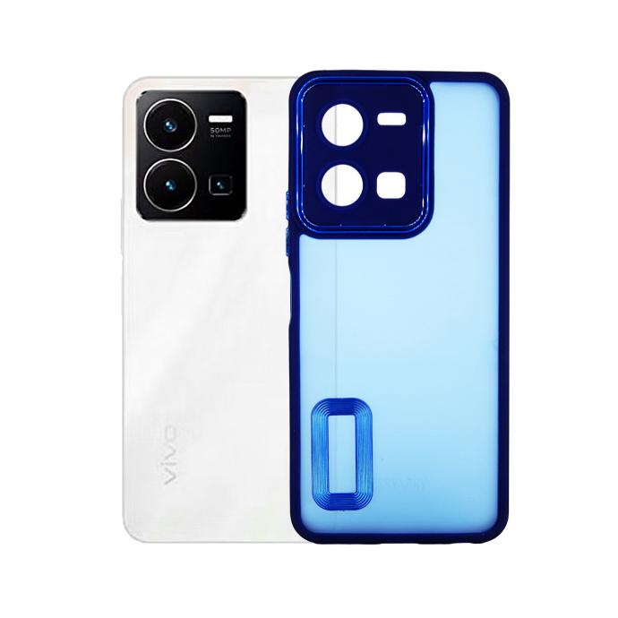 Vivo Y35 Matte Logo Metal Ring Case (Blue)