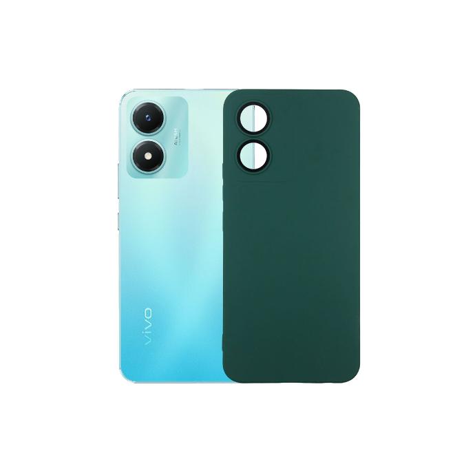 [PO14BViY02s-6-11] Matte Camera Ring Case for Vivo Y02s - Green Soft Silicone