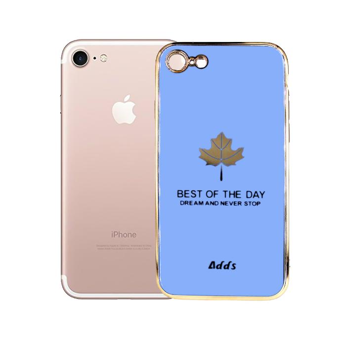 [PO29BiP7G-6-16] Iphone 7/8/SE 2020 Leaf Gold Chrome Back Case (Sky Blue)