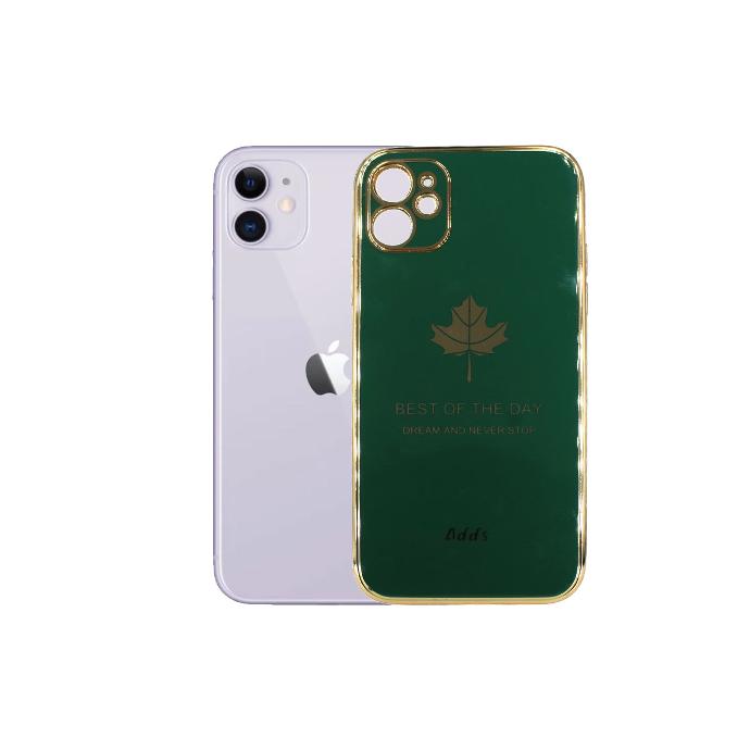 [PO29BiPXiR-6-11] Iphone 11 Leaf Gold Chrome Back Case (Green)