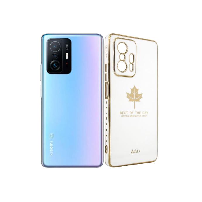 Redmi 11T/11T Pro Leaf Gold Chrome Back Case (White)