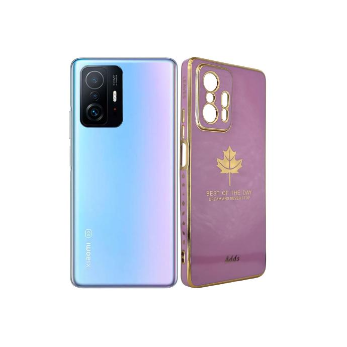 [PO29BMi11T-6-29] Redmi 11T/11T Pro Leaf Gold Chrome Back Case (Light Purple)