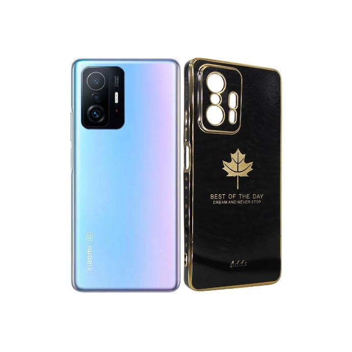 [PO29BMi11T-6-2] Redmi 11T/11T Pro Leaf Gold Chrome Back Case (Black)