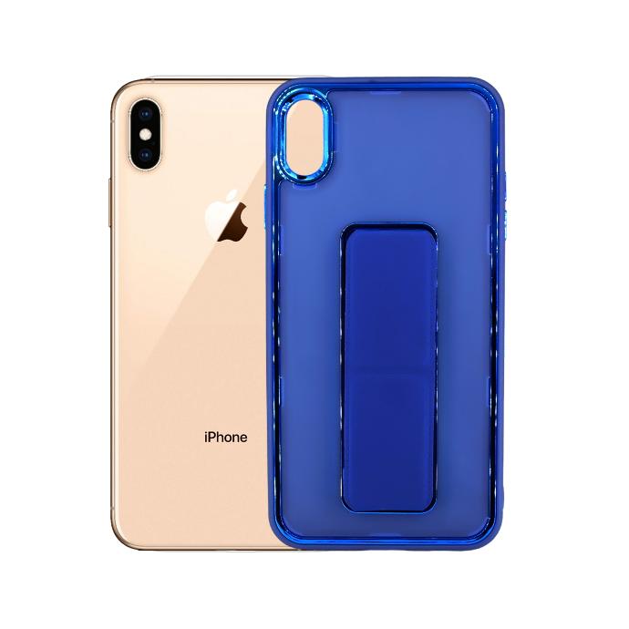 Iphone XS Max Silicone Metal Ring With Back Stand Grip Back Case (Blue)
