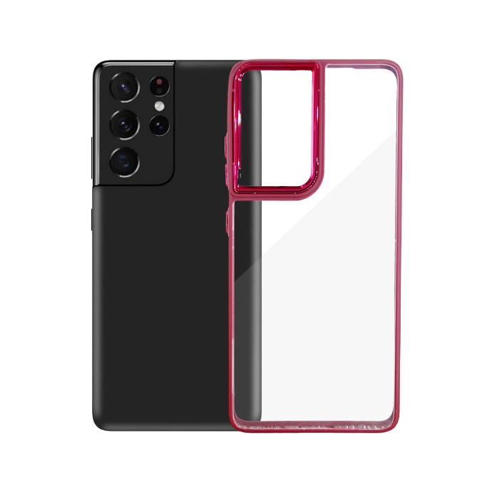 [PO26BSS21U-8-21] Samsung S21 Ultra New Skin Chrome Camera Ring Back Case (Maroon)