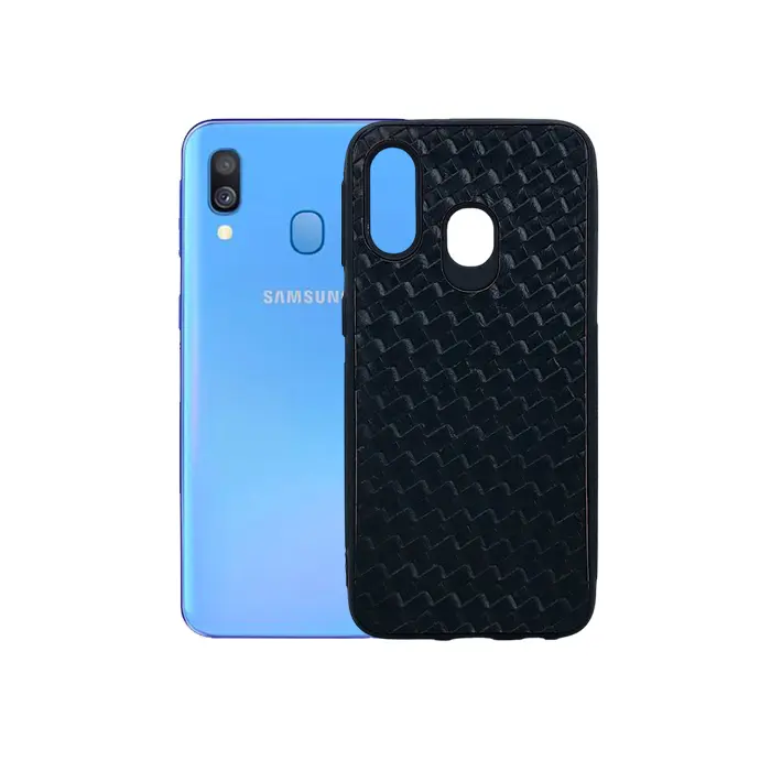 Samsung A40 Leather Back Case (Black)