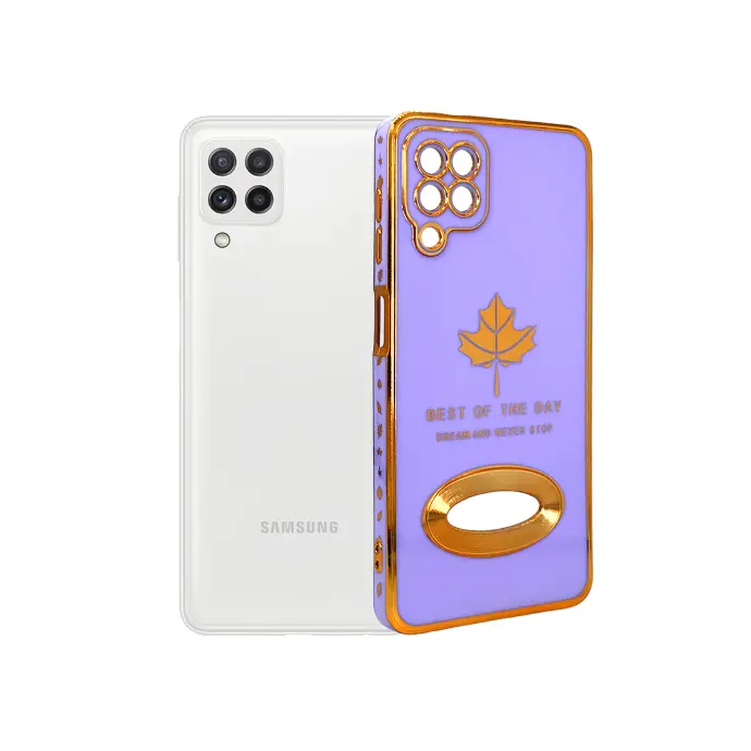 Samsung A22 Leaf Gold Logo Chrome Back Case (Light Purple)