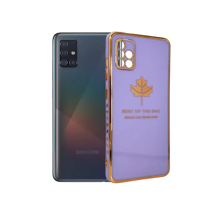 Samsung A51 Leaf Gold Chrome Back Case (Light Purple)