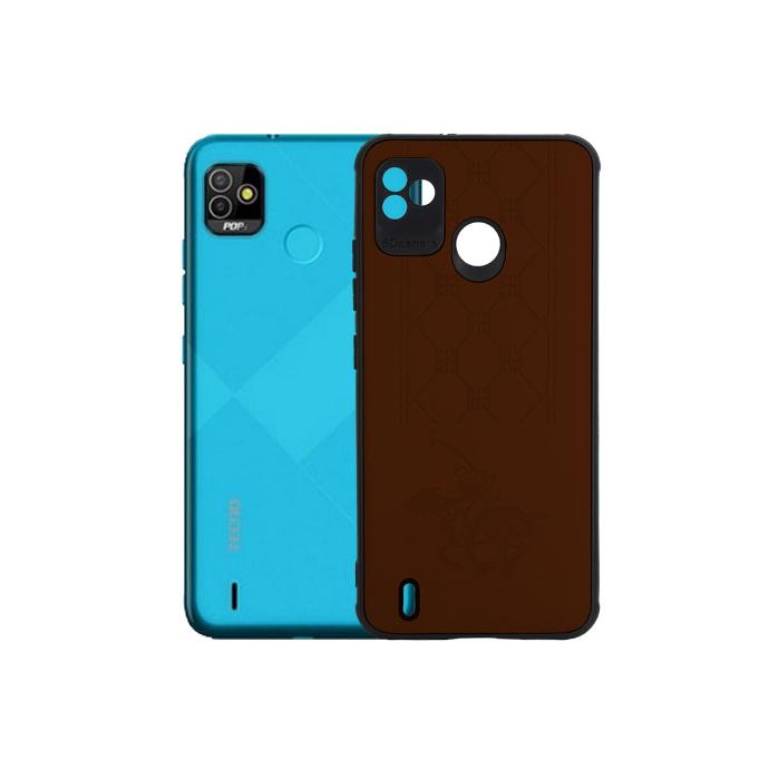 Tecno Pop 5 Polo Logo Leather Back Case (Brown)