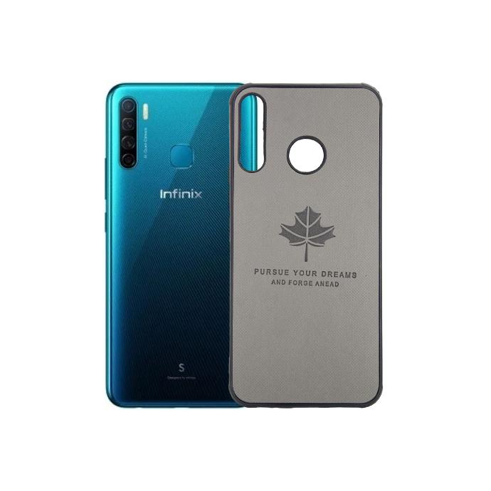 Infinix Hot 8/Hot 8 Lite/Tecno Spark 4  Leaf Logo Print Leather Back Case ( Gray)