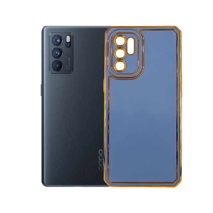 Oppo Reno 6 4G Gold Logo Chrome Back Case (Sky Blue)
