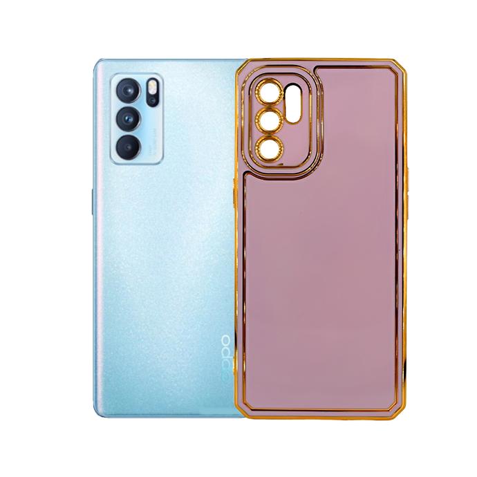 [PO29BORNO6-9-29] Oppo Reno 6 4G Gold Logo Chrome Back Case (Light Purple)