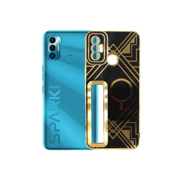 Tecno Spark 7/Spark 7T Gold Megsafe Logo Chrome Back Case (Black)