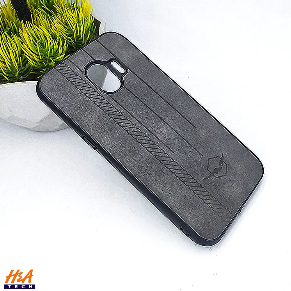 Samsung J2 Pro Logo Leather Back Case (Grey)