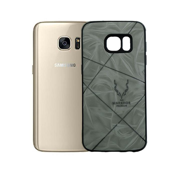 Samsung S7 Markhor Logo Back Leather Case (Grey)