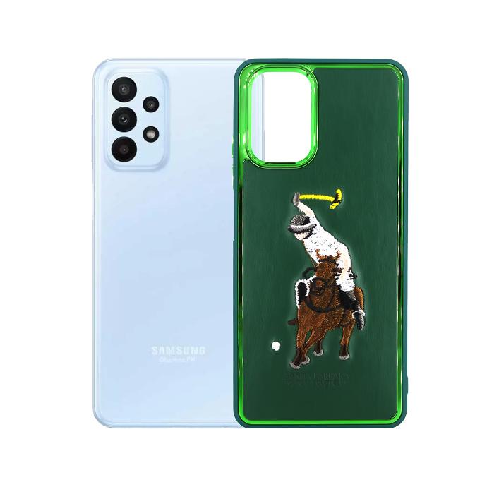 Samsung A23 Polo Brand Leather Side Metal Ring Back Case (Green)