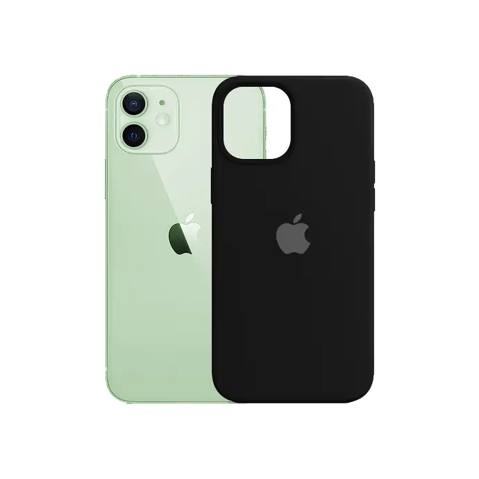 [PO23BIP12PR-1-2] iPhone 12 & 12 Pro Soft Silky Back Case – Black Slim Silicone Cover