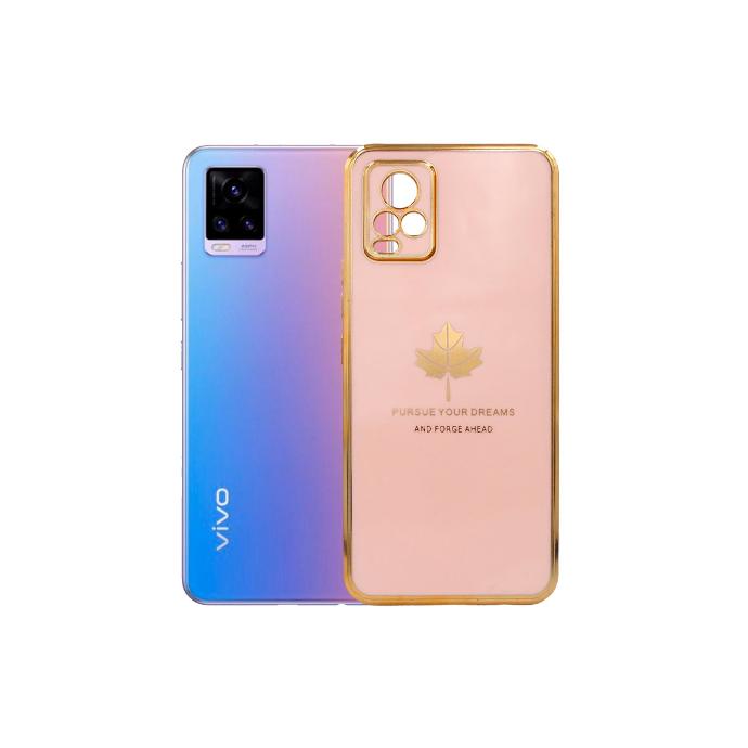 Vivo V20 Leaf Gold Chrome Case Baby Pink – Slim Soft Silicone Cover