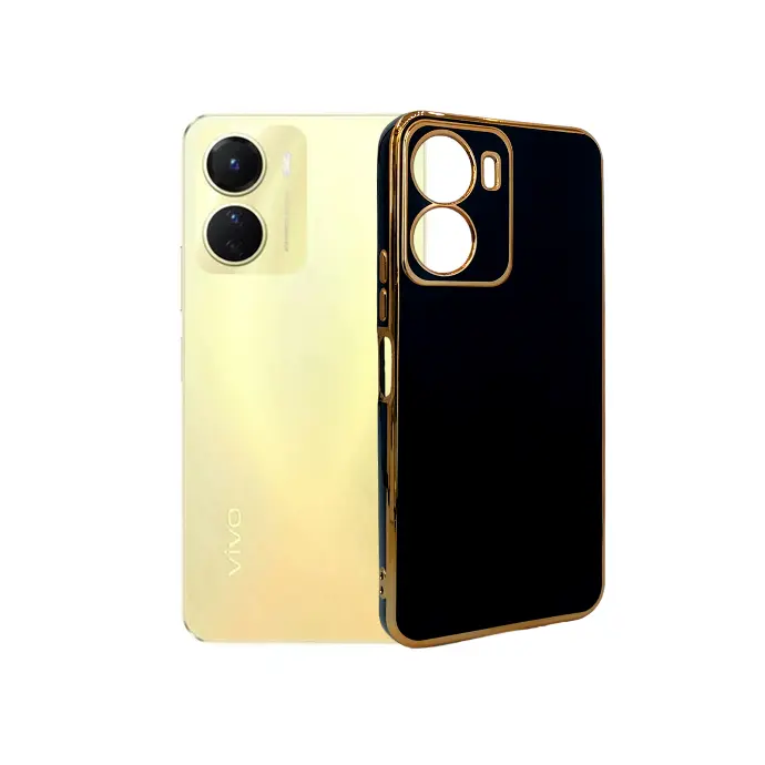 [PO29BVIY16-6-2] Vivo Y16 Leaf Gold Chrome Back Case (Black)