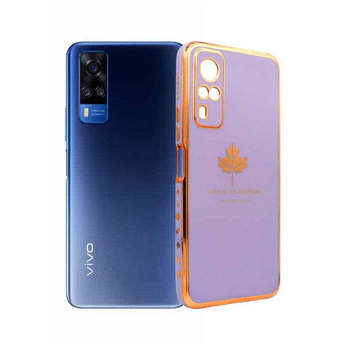 Vivo Y51S/Y53S/Y31 2020 Leaf Gold Chrome Back Case (Light Purple)
