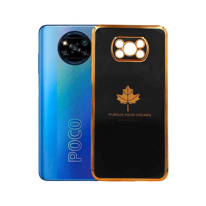 [PO29BMIPOCX3-6-2] Xiaomi Poco X3/X3 Nfc/X3 Pro Leaf Gold Chrome Back Case (Black)