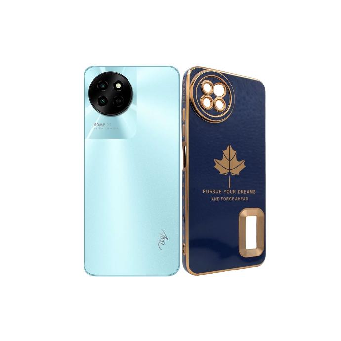 Itel S23 4G Leaf Gold Chrome Logo Ring Back Case Navy Blue)