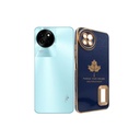 Itel S23 4G Leaf Gold Chrome Logo Ring Back Case Navy Blue)
