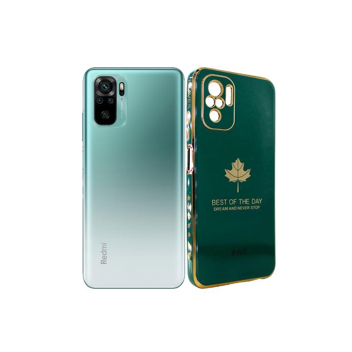 Redmi Note 10S|Note 10 Leaf Gold Chrome Logo Ring Back Case (Green)