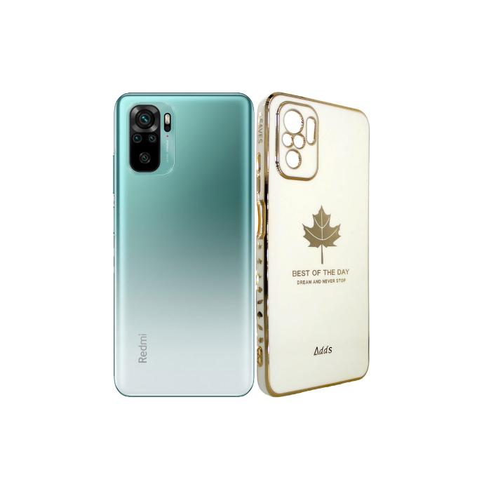 [PO29BMINOT10-6-1] Redmi Note 10S|Note 10 Leaf Gold Chrome Logo Ring Back Case (White)