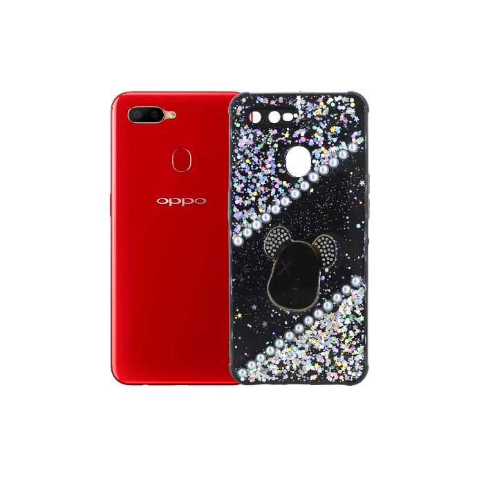 Oppo A5S/F9/A7/A12/A11K Shiny Soft Side Gloomy Bear Glitter Back Case (Black)