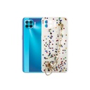 Oppo F17 Pro Shiny Glitter Colour Soft Border With Butterfly Chain Holder (Glitter Does Not Move) (White)