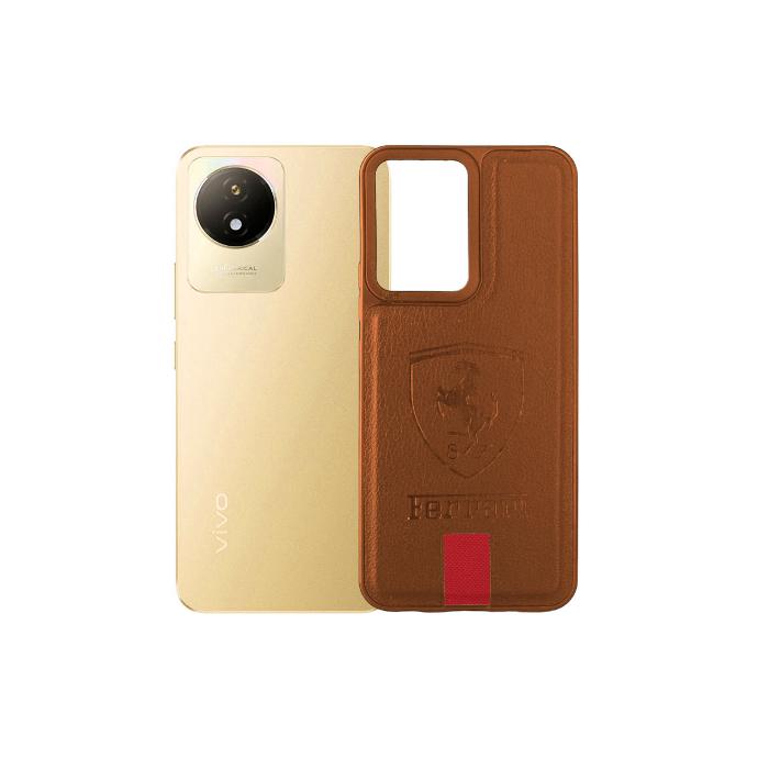 Vivo Y02T|Y02 Ferrari Brand Leather Back Case (Brown)