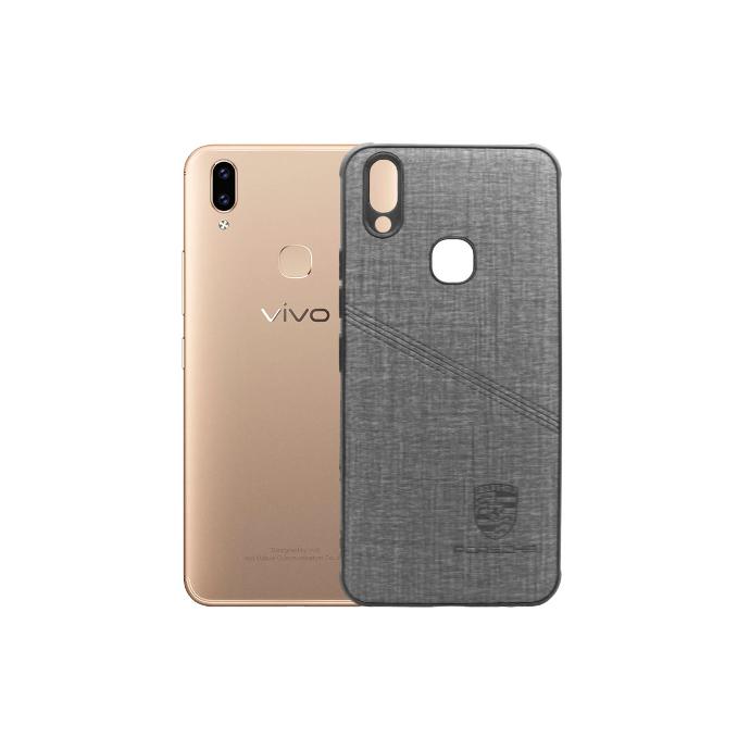 Vivo Y85|V9 Porshe Logo Leather Back Case (Grey)