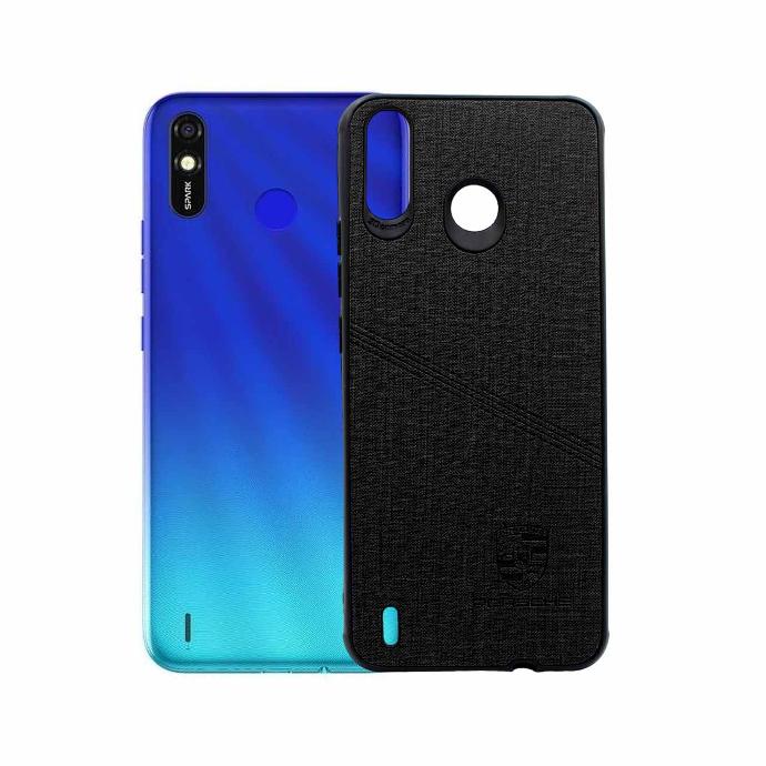 Tecno Spark 4 Lite Porshe Logo Leather Back Case (Black)