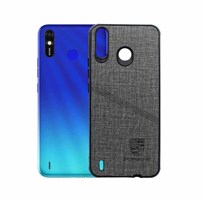 Tecno Spark 4 Lite Porshe Logo Leather Back Case (Grey)