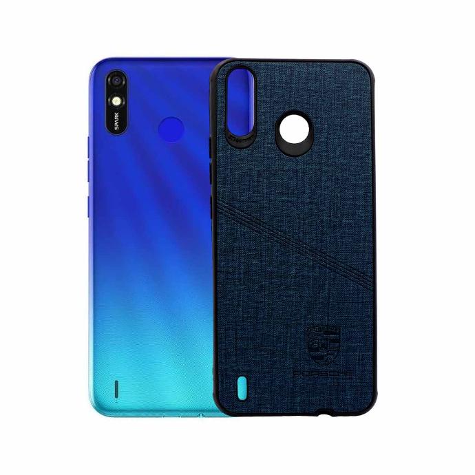 Tecno Spark 4 Lite Porshe Logo Leather Back Case (Navy Blue)