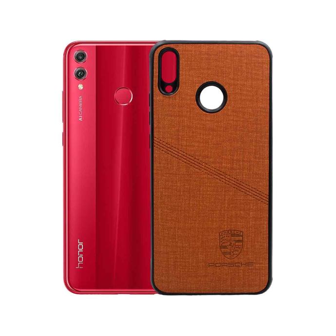 Huawei Honor 8X Porshe Logo Leather Back Case (Brown)
